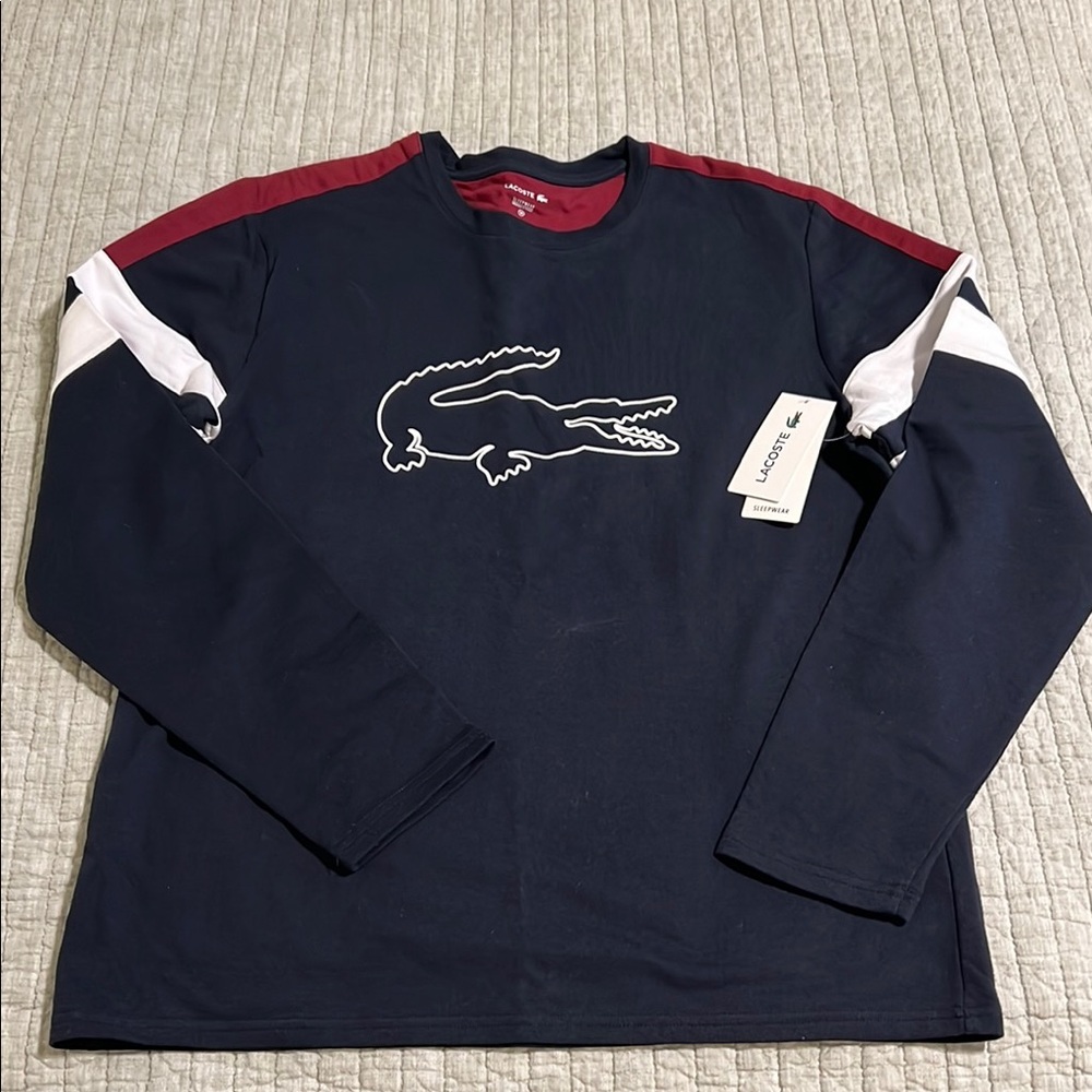 🔥🔥Lacoste Navy and Burgundy Long Sleeve Sleepwear Shirt